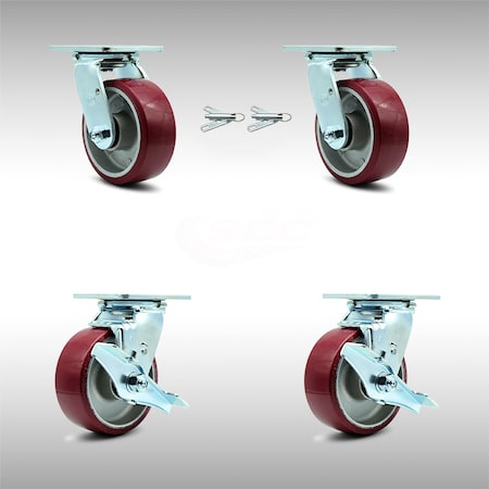 Service Caster 5 Inch SS Poly on Aluminum Caster Set with Roller Bearings 2 Swivel Lock 2 Brake SCC-SS30S520-PAR-BSL-2-TLB-2